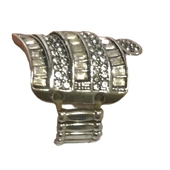 Blingy Faux Wrap Clear Rhinestone Stretch Cocktail Ring Round & Marquis Stones - Picture 2 of 4